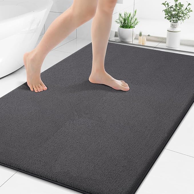 Smiry Memory Foam Bath Mat 48x32, Extra Soft Absorbent Bathroom Rugs | Dary Grey Quick Dry, Machine Washable Bath Mats for Bathroom, Shower, Tub and Home Decor Accessories