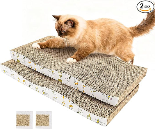 PatiencET Cat Scratch Pad 2 Pack, Waved Cardboard Cat Scratcher | Scratching Board with Catnips for Small Medium Size Cats, Kittens, Protects Furniture & Couch
