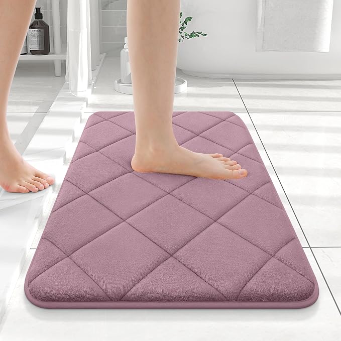 OLANLY Memory Foam Bath Mat 24x16, Ultra Soft and Absorbent Bathroom Rugs | Deep Plum, Quick Dry, Machine Washable Shower Bath Rugs, Comfortable Bath Carpet for Bathroom Floor, Tub and Shower