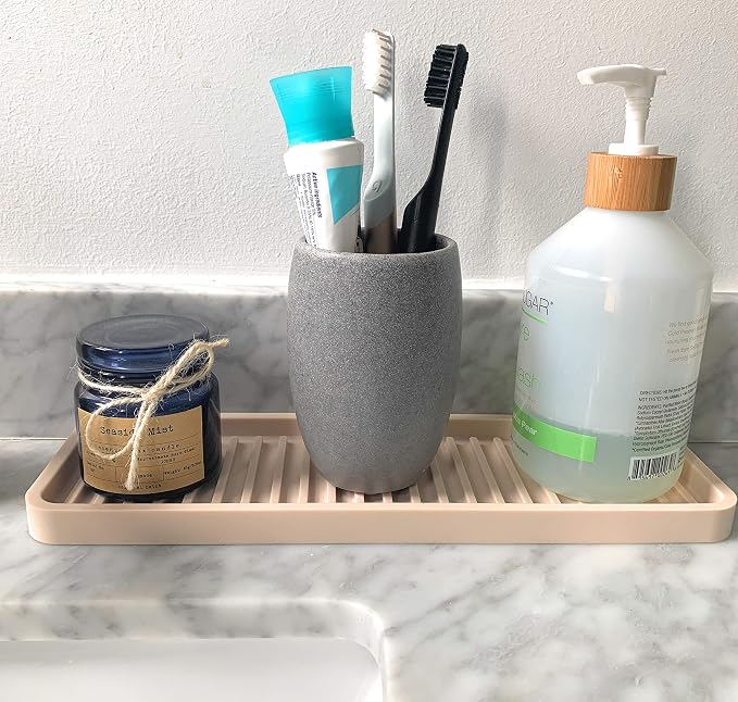Silicone Kitchen Sink Organizer Tray, Sponge Holder and Countertop Protector | Bathroom and Kitchen Soap Dish and Dispenser Tray (Sand Dollar, 12"x4")
