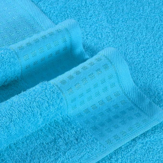 GLAMBURG 100% Cotton Ultra Soft 6 Pack Towel Set, Contains 2 Bath Towels 28x55 Inches, 2 Hand Towels 16x24 Inches & 2 WashCoths 12x12 Inch, Compact Absorbent Lightweight & Quickdry - Turquoise Blue