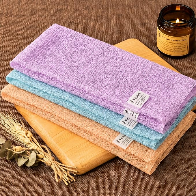 Multicolor Shower Bath Sponge, Gentle Skin Exfoliator for Body and Back Daily Bath Washing, Orange+Lilac+Lakeblue