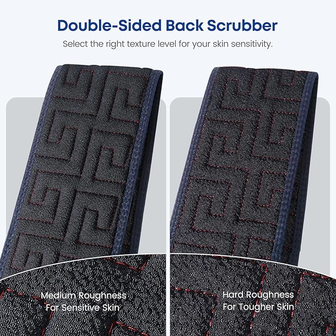 38 Inch Exfoliating Back Scrubber for Shower, Back Washer, Black | Dual Handles Long Bath Exfoliator, Full Back Coverage without Straining, Dual-Sided for Deeper Cleansing, Men & Women Acne