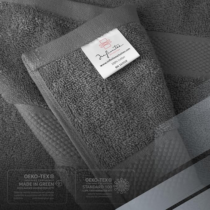 Infinitee Xclusives 100% Cotton Bath Towel Set – 8 Piece Bathroom Towel Set | (2 Bath Towels, 2 Hand Towels, 4 Washcloths) – Soft & Absorbent Towels for Bathroom - Gym, Shower, Spa & Hotel Use