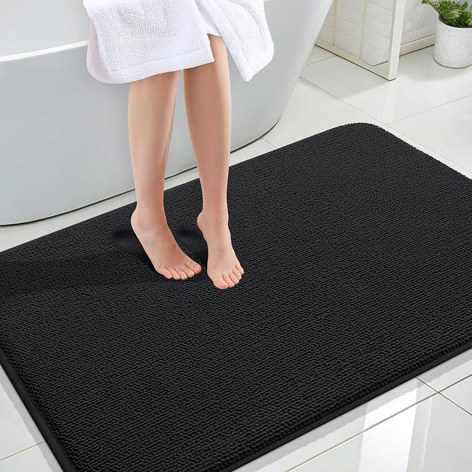 OLANLY Memory Foam Large Bathroom Rugs 44x32, Absorbent Bath Mat, Black | Soft Quick Dry Bath Rugs, Non-Slip Carpet, Machine Washable Mat for Bathroom Floor, Tub and Shower, Home Decor Accessories