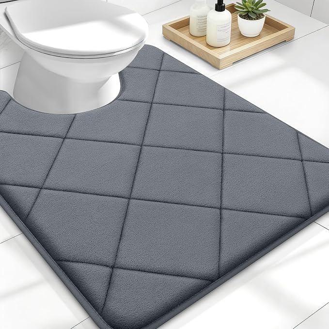 OLANLY Memory Foam Toilet Rugs U-Shaped 24x20, Ultra Soft and Absorbent | Dark Grey, Quick Dry Commode Contour Rugs, Machine Washable, Comfortable Bathroom Contour Bath Mats for Toilet Base