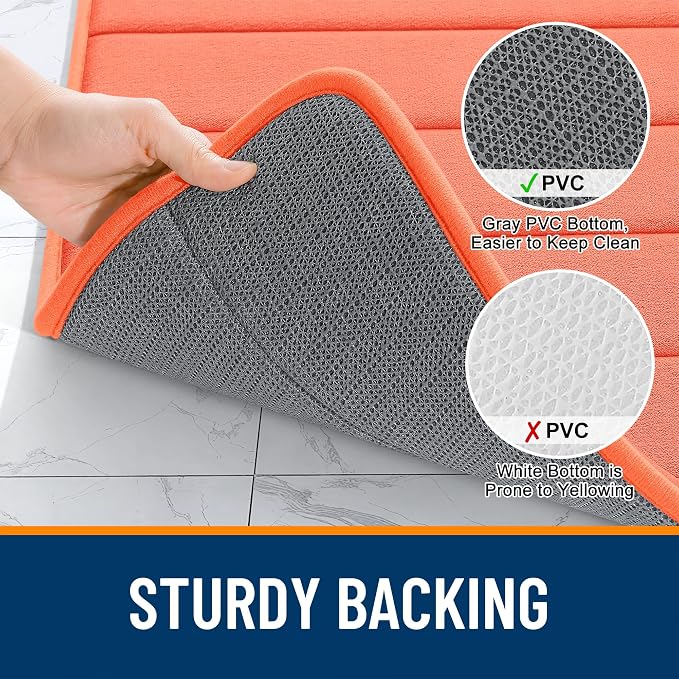 OLANLY Memory Foam Bath Mat 34x21, Super Soft and Absorbent Bathroom Rugs | Coral, Quick Dry Bath Rug, Machine Washable Shower Floor Mats, Bathmat Carpet for Bathroom Floor, Tub and Shower