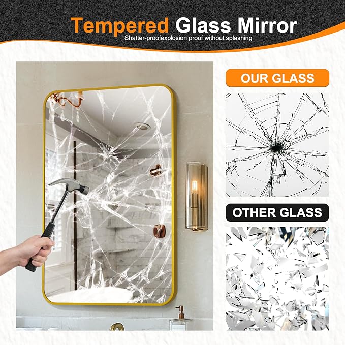 Delma Bathroom Vanity Mirror, Gold Framed Mirror for Over Sink, 30x20 | HD glass, distortion-free for makeup and grooming, Sturdy frame, all mounting hardware, hangs horizontal or vertical