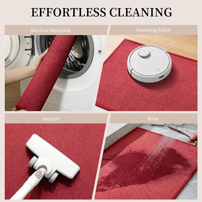 YIHOUSE Red Bathroom Rugs Sets 2 Piece, Quick Dry Thin Bath Mat, Non Slip Absorbent Machine Washable, Bath Rugs for Bathtub Sink Home Decor (17"x24" + 17"x32")