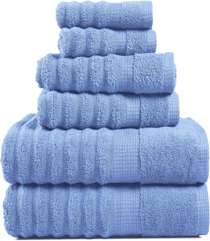 LANE LINEN Towel Set Soft Absorbent Quick Dry 100% Cotton 6 Piece - Allure | Cotton Bath Towels - Lightweight & Breathable, Fade-Resistant Color, Classic Terry Weave, Densely Woven, Coordinated Colors