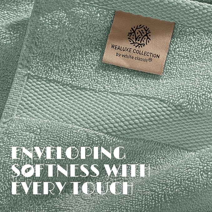White Classic Wealuxe Green Bath Towels 24x50 Inch, Cotton Towel Set for Bathroom, Hotel, Gym, Spa, Soft Extra Absorbent Quick Dry 12 Pack