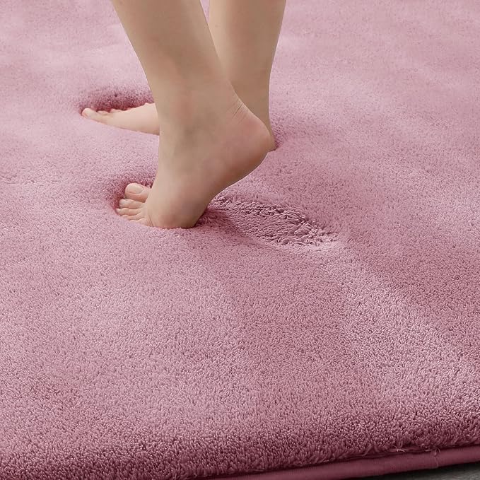 MINIDEAR Bathroom Rugs 24x17 Pink - Thick Memory Foam Bath Mat, Ultra Soft & Plush Fluffy, Non-Slip, Quick Dry, Absorbent Washable Floor Microfiber Mat for Tub, Home Decor Accessories