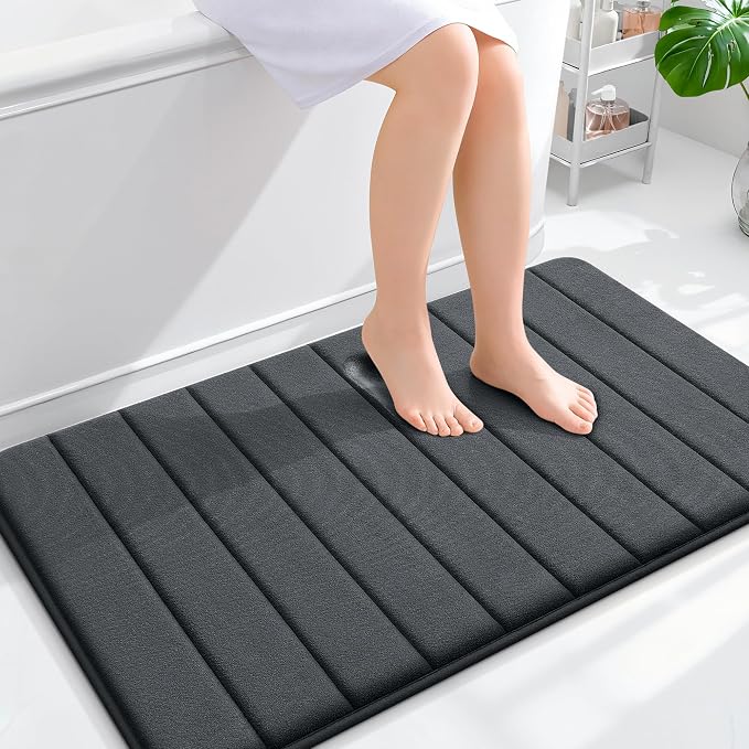 OLANLY Memory Foam Large Bath Mat 40x24, Super Soft Absorbent Bathroom Rugs | Dark Gray, Quick Dry Bath Rug, Machine Washable Shower Floor Mats, Bathmat Carpet for Bathroom Floor, Tub and Shower