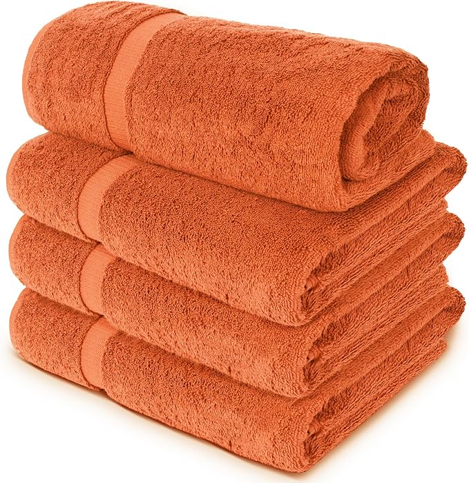 Chakir Turkish Linens 100% Cotton 4-Pack Bath Towels 30x60, Coral | 100% cotton bath towels, 30x60 extra large, OEKO-TEX certified, soft plush and absorbent