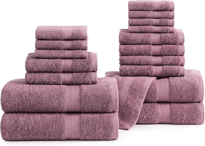 LANE LINEN Bath Towel Set Absorbent Quick Dry 100% Cotton - Wishful Mauve | Cotton Bath Towel Set - OEKO-TEX Certified, Ring-Spun Durability, Terry Weave Comfort, Hotel-Style Look