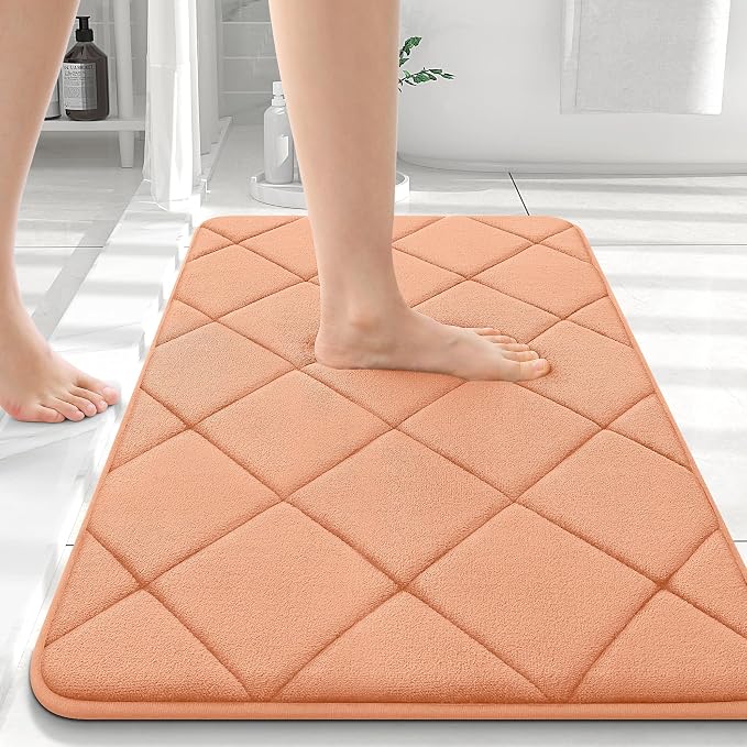 OLANLY Memory Foam Bath Mat 36x24, Ultra Soft and Absorbent Bathroom Rugs | Peach, Quick Dry, Machine Washable Shower Bath Rugs, Comfortable Bath Carpet for Bathroom Floor, Tub and Shower