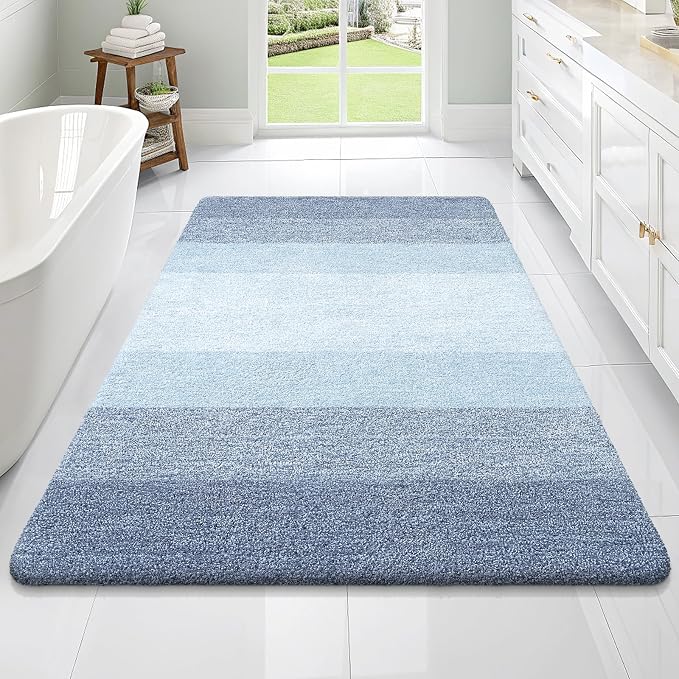 OLANLY Large Bathroom Rugs Mat 70x46, Extra Soft Absorbent Microfiber Bath Rugs, Rubber Backing, Quick Dry, Machine Washable Bath Mats for Bathroom Floor, Tub and Shower, Home Decor Accessories, Blue | Blue, Non-Slip Quick-Drying Rubber Backing, Machin...