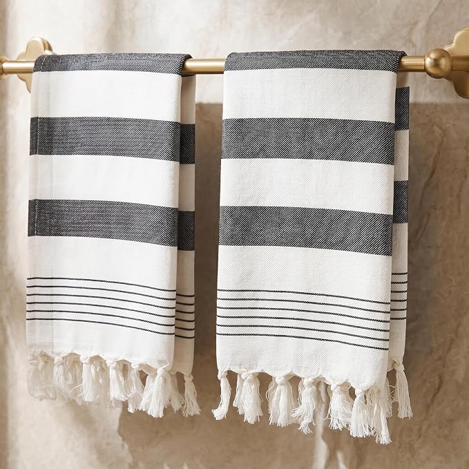 KIBAGA Decorative Hand Towels for Your Bathroom Or Kitchen - Luxurious Set of 2 Soft Boho Cotton Towels are Absorbent, Lightweight & Dry Quickly - Perfect to Elevate Any Bath Decoration at Home
