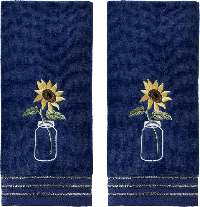 SKL Home Sunflower in Jar Hand Towel Set-2pc, Embroidered, Blue