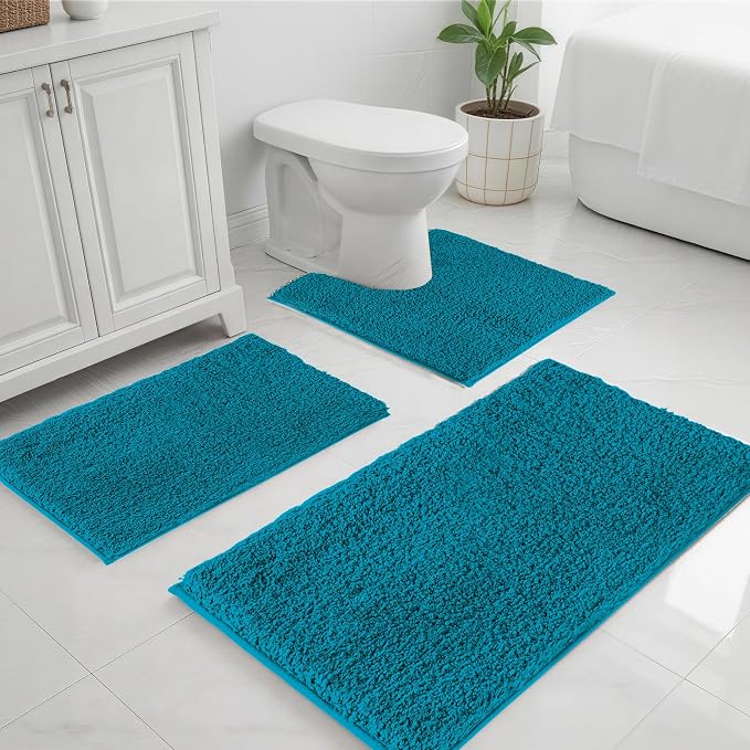 Bathroom Rugs Sets 3 Piece Non Slip Washable Bath Mat Set | Microfiber bath rug set with toilet mats for bathroom , Soft Absorbent toilet rug set TPR Rubber Backed bathroom floor mat