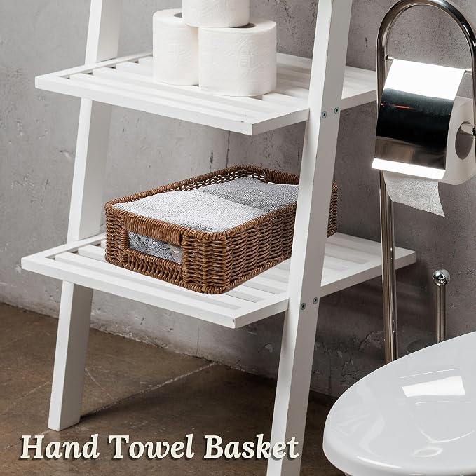 WeeNest Baskets for Organizing, Small Wicker, Storage Bins for Bathroom and Toilet Paper Rolls, Hand Woven Tank Topper with Handle, Set of 2, Toffee