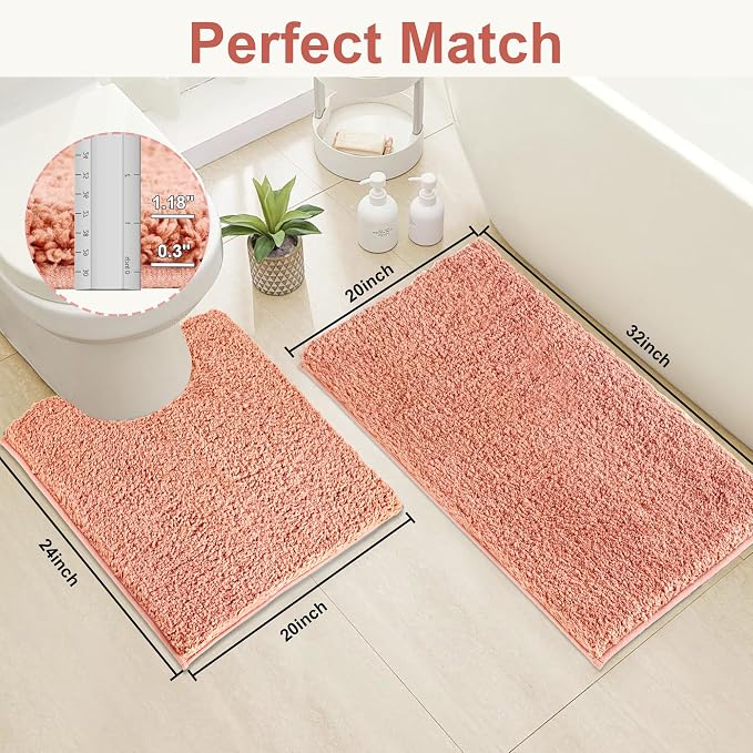 Bathroom Rugs Sets 2 Piece Non Slip Washable Bath Mat Set | Microfiber bath rug set with toilet mats for bathroom , Soft Absorbent toilet rug set TPR Rubber Backed bathroom floor mat