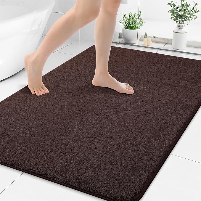 Smiry Memory Foam Bath Mat 40x30, Extra Soft Absorbent Bathroom Rugs | Brown Quick Dry, Machine Washable Bath Mats for Bathroom, Shower, Tub and Home Decor Accessories