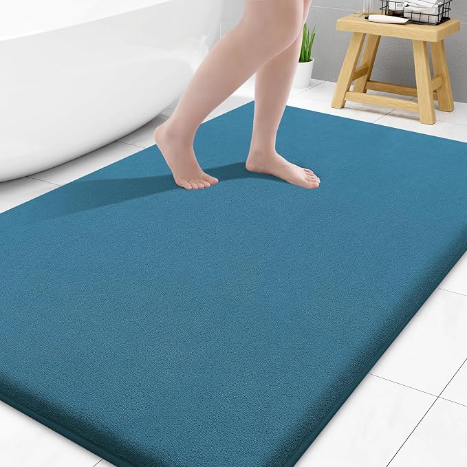 Smiry Memory Foam Bath Mat 59x34, Extra Soft and Absorbent Bathroom Rugs | Peacock Blue, Quick Dry Machine Washable Non-Slip Bath Mat for Bathroom Floor, Shower and Tub