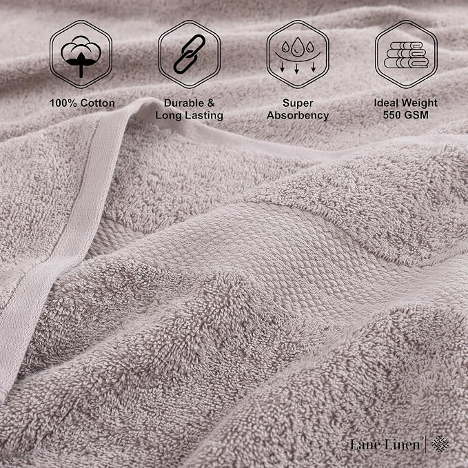 LANE LINEN Bath Towel Set 100% Cotton 18 Piece Soft Absorbent - Platinum | Cotton Towel Set - Densely Woven & Soft, Easy-Care, Coordinated Colors, OEKO-TEX Certified, Ring-Spun Durability