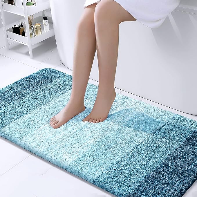OLANLY Bathroom Runner Rug 44x24, Extra Soft Absorbent Microfiber Bath Rugs | Peacock Blue, Non-Slip Quick-Drying Rubber Backing, Washable Long Bath Mat for Floor, Tub and Shower, Home Decor