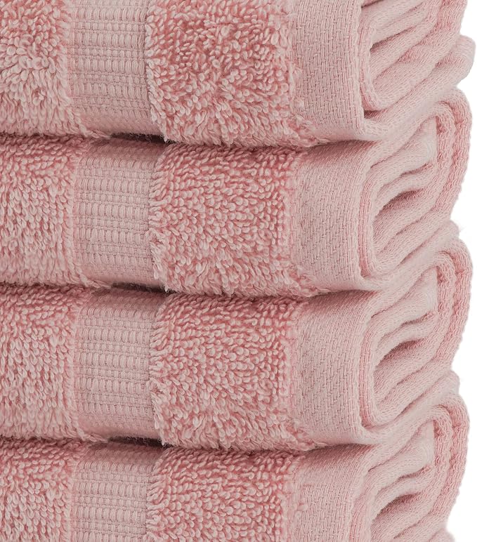 Chakir Turkish Linens 100% Cotton 12-Pack Washcloths 13x13, Pink | 100% cotton washcloths, 12-pack 13x13, OEKO-TEX certified, soft absorbent face towels