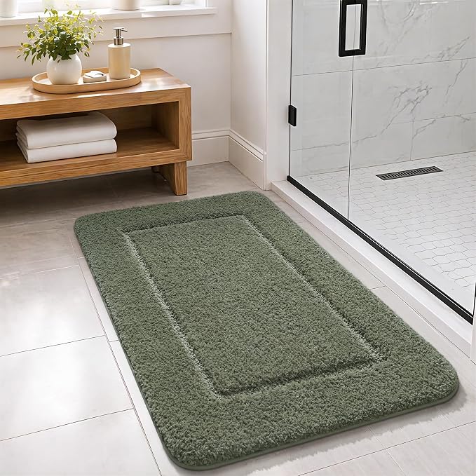 LOCHAS Bathroom Rug Set, Bath Rugs Sets 3 Piece Non Slip, Sage Green | Washable Absorbent Microfiber Bath Mat Set, Soft Cozy Bathroom Mat for Shower Sink Toilet