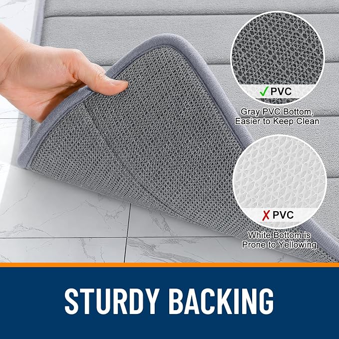 OLANLY Memory Foam Long Bathroom Rugs Runner 47x17, Super Soft Absorbent | Grey, Quick Dry Bath Mat, Machine Washable Shower Floor Rugs, Bathmat Carpet for Bathroom Floor, Tub and Shower
