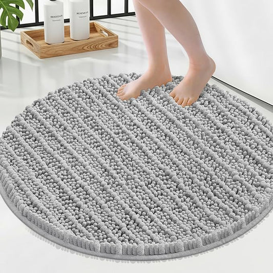 Smiry Bathroom Rugs Round 24X24, Extra Soft Rubber Backing Bath Mats | Light Grey Machine Washable Non Slip Quick Dry Bath Mats for Bathroom Floor, Tub, Shower, Home Decor Accessories