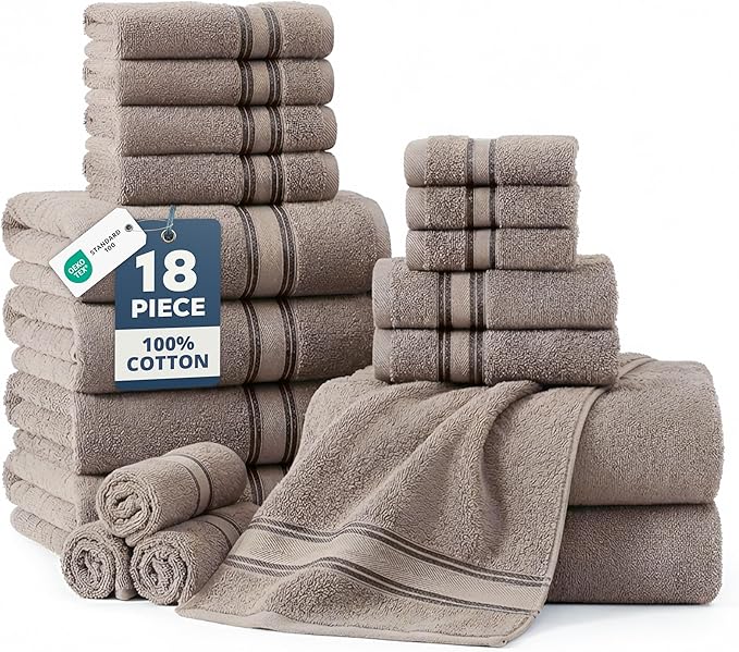LANE LINEN Towel Set Soft Absorbent Quick Dry 100% Cotton - Platinum | Cotton Bath Towels - Lightweight & Breathable, Fade-Resistant Color, Classic Terry Weave, Densely Woven, Hotel-Style Look
