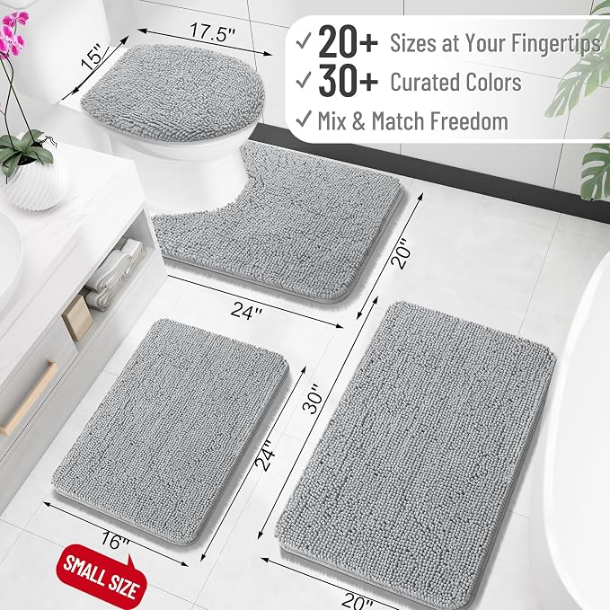 OLANLY Bathroom Rugs 30x20, Extra Soft Absorbent Chenille Bath Rugs | Light Grey, Quick-Drying Rubber Backing, Machine Washable Bath Mat for Bathroom Floor, Tub and Shower, Home Decor Accessories