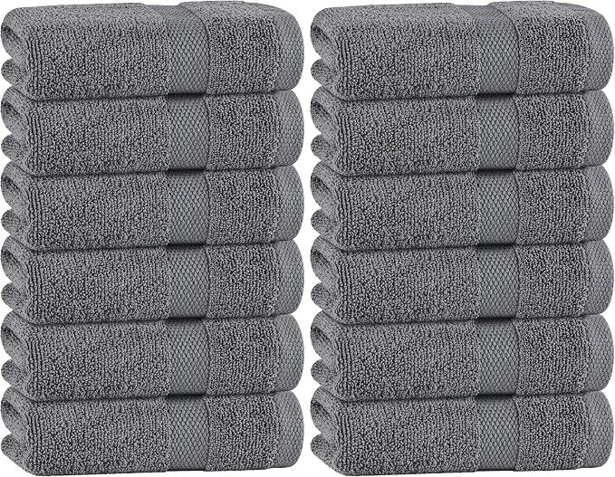 White Classic Gray Hand Towels for Bathroom [12 Pack] Cotton Hand Towel Bulk for Gym, Kitchen and Spa, 16x27 Inches Soft Highly Absorbent Quick Dry Terry Salon Towels