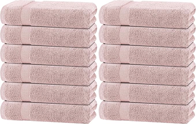 White Classic Wealuxe Pink Bath Towels 24x50 Inch, Cotton Towel Set for Bathroom, Hotel, Gym, Spa, Soft Extra Absorbent Quick Dry 12 Pack