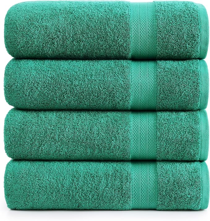 LANE LINEN 100% Cotton Oversized Bath Towels Set of 4 (35"x66") - Fade Resistant, Soft & Highly Absorbent - Eco Friendly, Extra Large Bathroom Towel Sets - Ideal for Daily Use, Sauna, Spa - Emerald