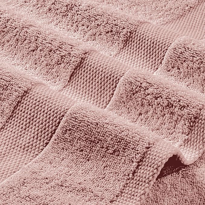 White Classic Pink Bath Towel Set of 6-100% Cotton Highly Absorbent Towels for Bathroom, 2 Luxury Bath Towels 650GSM, 2 Hand Towels, 2 Washcloths