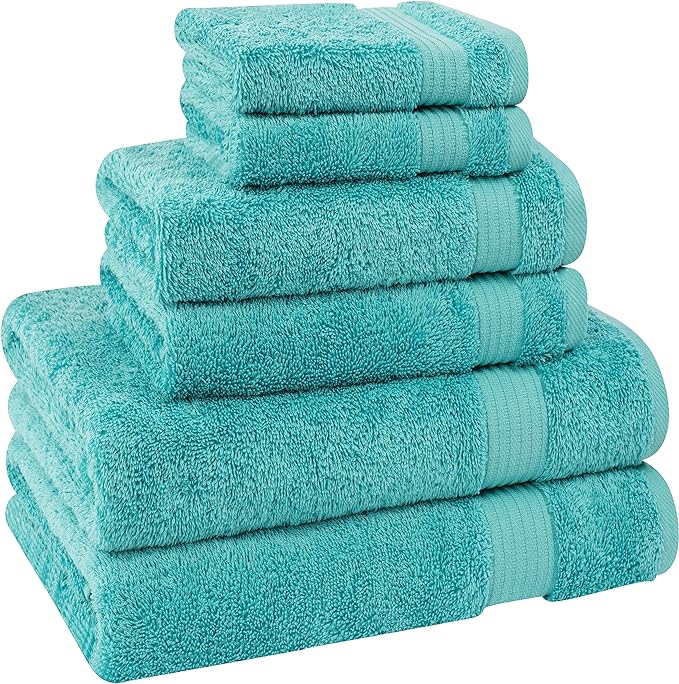 Cotton Paradise 100% Cotton Turkish Towel Set, Soft Absorbent Quick Dry, 6 Piece Towel Set, Turquoise