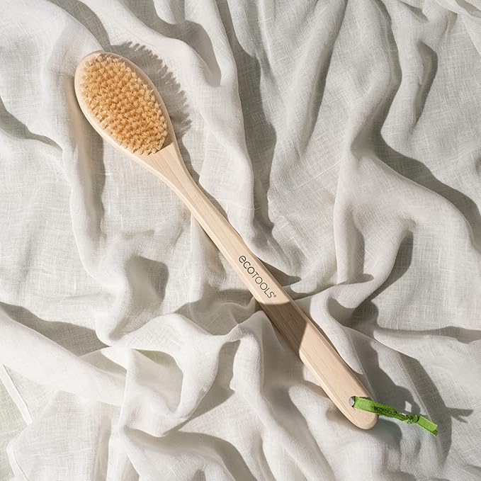 EcoTools Bath Bristle Brush, Back Scrubber for Shower with Long Handle | Smooth skin daily, body brush for showering with bamboo handle, vegan, cruelty-free, nylon bristles, back brush for shower