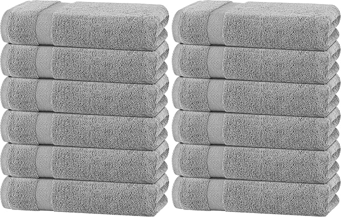 White Classic Wealuxe Light Gray Bath Towels 24x50 Inch, Cotton Towel Set for Bathroom, Hotel, Gym, Spa, Soft Extra Absorbent Quick Dry 12 Pack