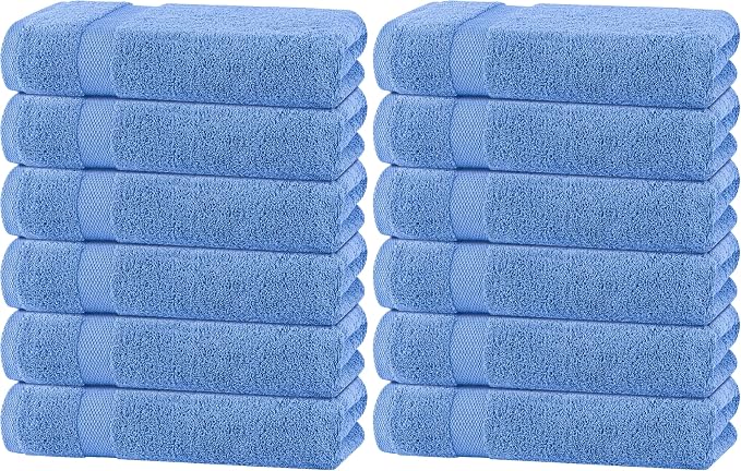 White Classic Wealuxe Light Blue Bath Towels 24x50 Inch, Cotton Towel Set for Bathroom, Hotel, Gym, Spa, Soft Extra Absorbent Quick Dry 12 Pack