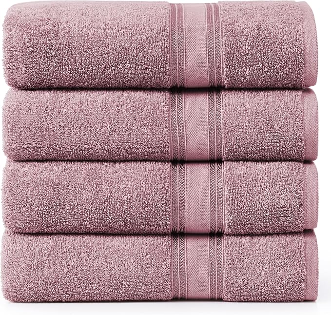 LANE LINEN 100% Cotton Large Bath Towels Set of 4 (30"x60") - Zero Twist, Mercerized Cotton Bathroom Towel 4 Pack - Quick Dry, Soft & Absorbent Large Towels Set - Oeko Tex Certified - Wishful Mauve