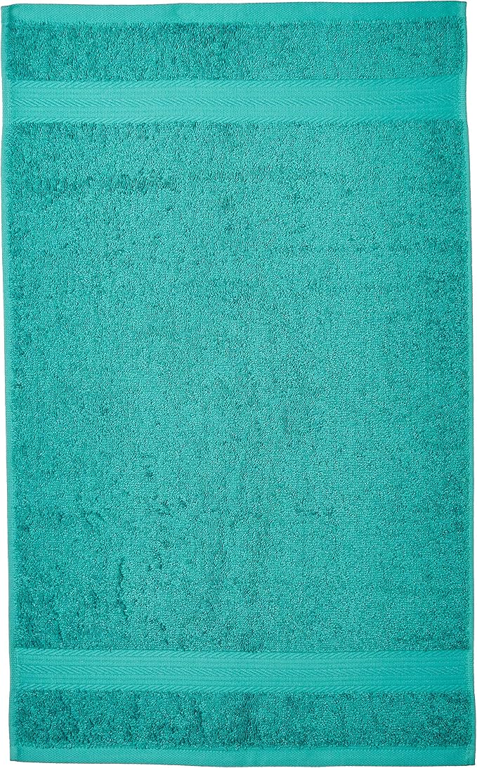 Amazon Basics Fade-Resistant 100% Cotton Hand Towels for Bathroom, Soft Absorbent, 26 x 16 inches, Teal, 6-Pack