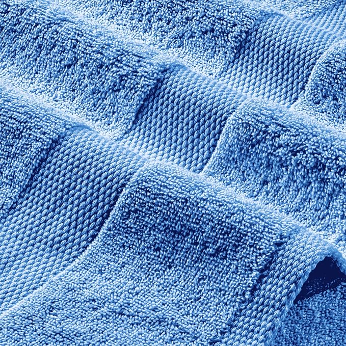 White Classic Wealuxe Light Blue Bath Towels 24x50 Inch, Cotton Towel Set for Bathroom, Hotel, Gym, Spa, Soft Extra Absorbent Quick Dry 12 Pack