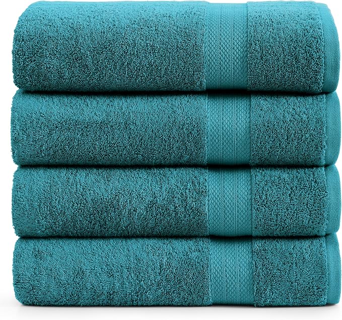LANE LINEN Bath Sheets 4 Pack Oversized Soft Absorbent - Sea Port | Shower Sheets - Everyday Durability, OEKO-TEX Certified, Ring-Spun Durability, Generously Sized, Oversized & Roomy