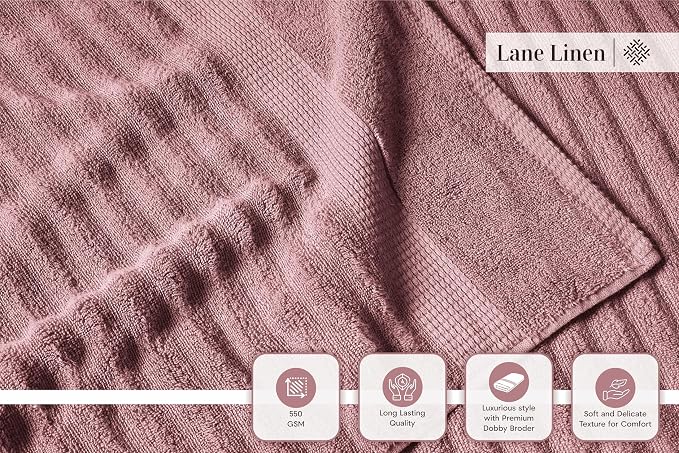LANE LINEN Bath Towel Set Absorbent Quick Dry 100% Cotton - Wishful Mauve | Cotton Towels For Bathroom - OEKO-TEX Certified, Ring-Spun Durability, Ring-Spun Cotton, Terry Weave Comfort