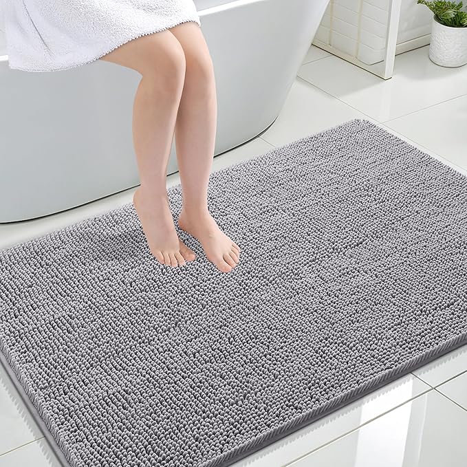 OLANLY Large Bathroom Rugs 47x32, Extra Soft Absorbent Chenille Bath Rugs | Grey, Quick-Drying Rubber Backing, Machine Washable Bath Mat for Bathroom Floor, Tub and Shower, Home Decor Accessories